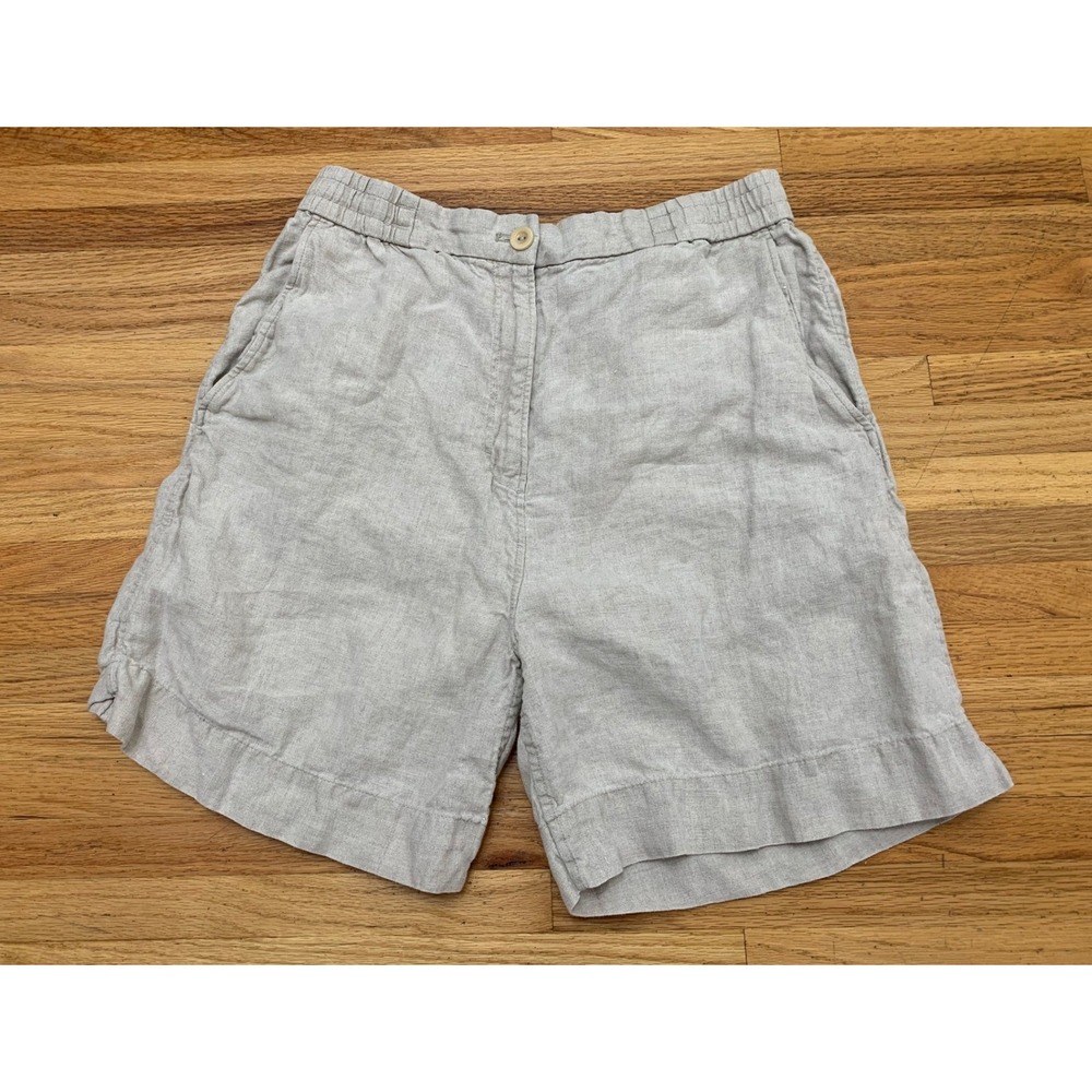 COS Women's Oatmeal Beige 100% Linen Elastic Waist Relaxed Shorts Size Medium